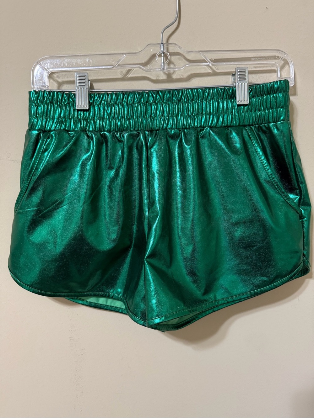 Metallic Emerald Athletic Shorts for Women - Green